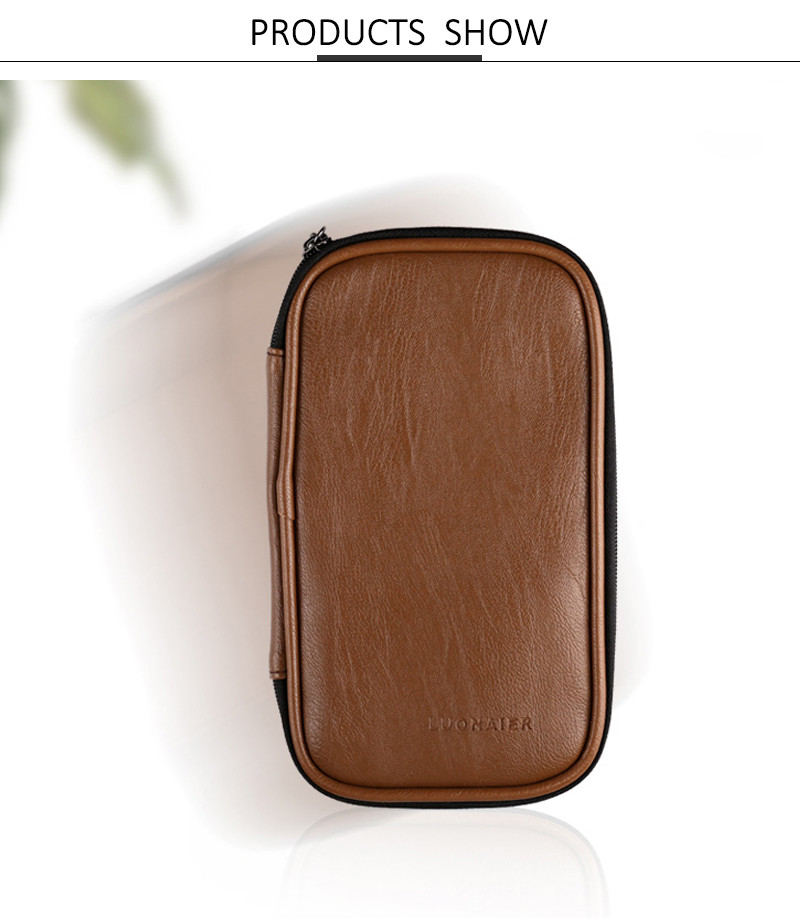 Men'S PU Leather Shaving Kit Bag With Leather Hook