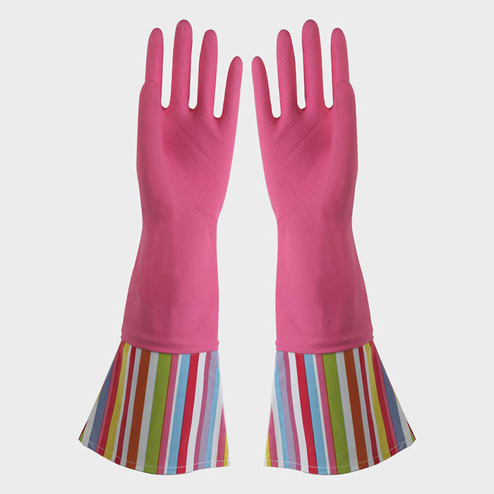 With Beautiful Patterns PE Waterproof Cloth Extra Long Sleeve Rubber Gloves