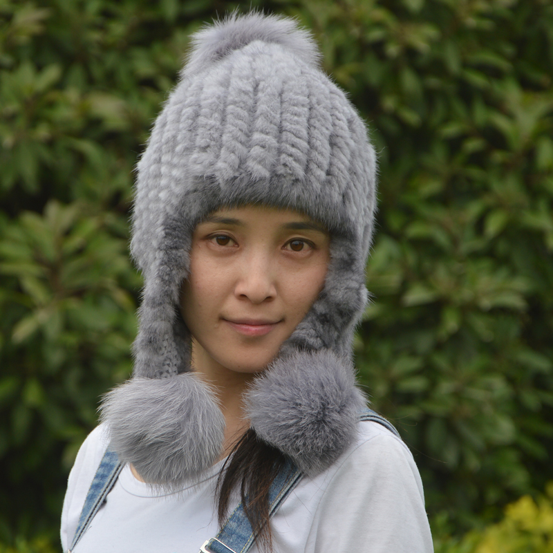 Fashion Gorgeous Winter Shearling Trapper Hat Knitted With Ear Flaps