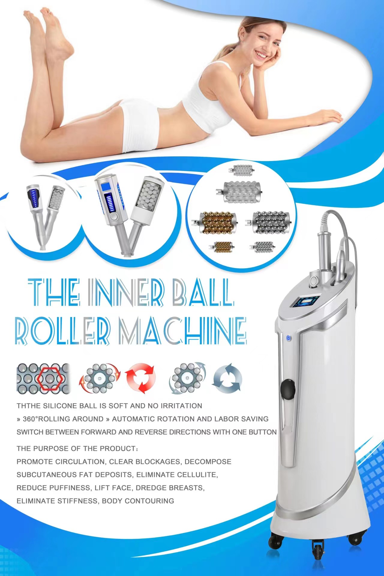 2 Handles Inner Ball Roller Machine Medical Facial Skin Tightening Machine 110V / 220V