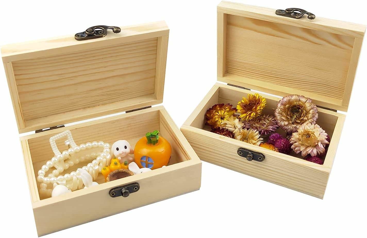FSC Unfinished Hinge Lidded Wooden Box Pine Wood Gift Box For Crafts