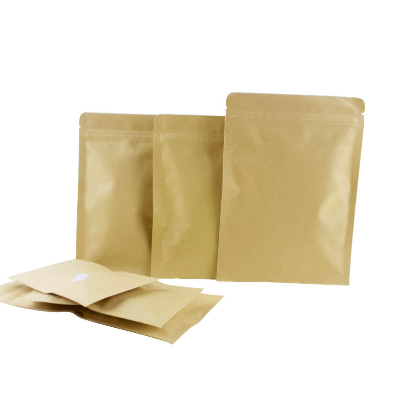 Waterproof Kraft Paper Flat Zipper Pouches Customized Aluminium Foil Lined