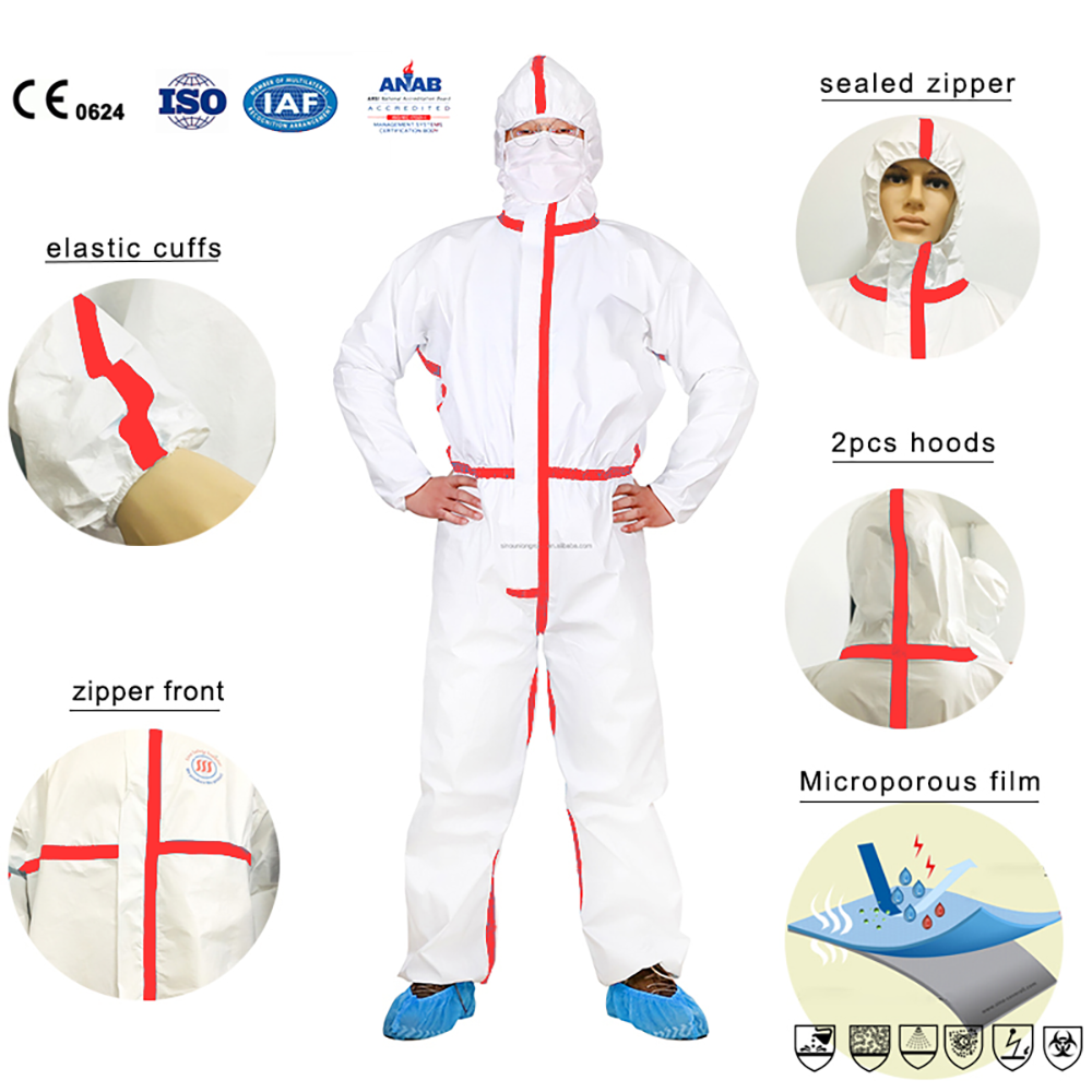 PPE Non Woven Hazmat Suit White Chemical Uniform Disposable Jumpsuit Medical