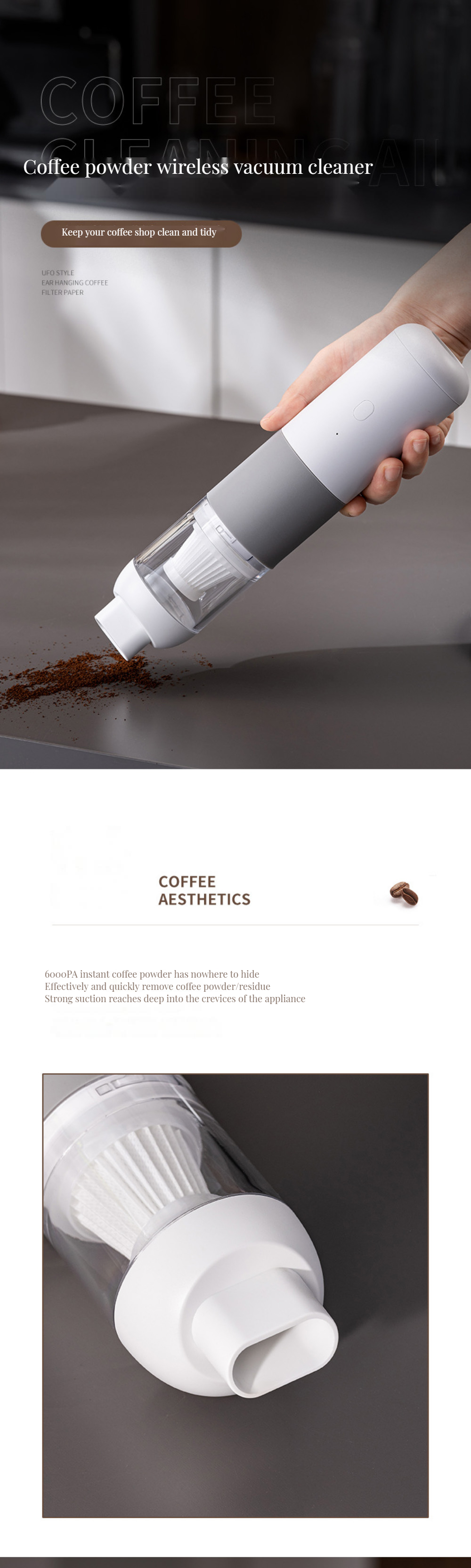 Compact Tabletop Design Coffee Filter Baskets Vacuum Cleaner for Home and Baristas
