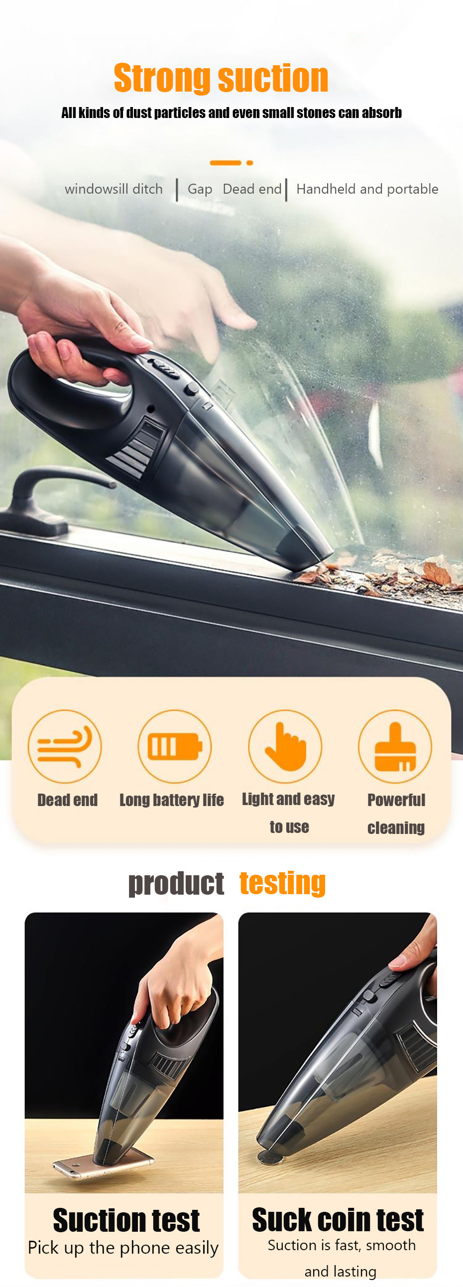 Mini Portable Cordless Handheld Car Vacuum Cleaner 32000R/MIN Super Suction Power
