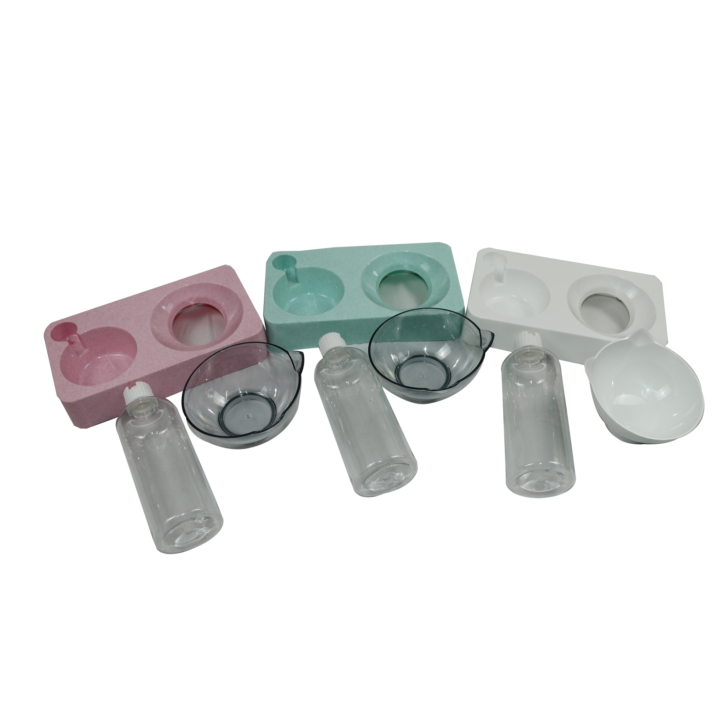 Plastic Cat Food Bowls Dispenser Pet Automatic Double Dog Dish Feeders 8 Cup 6.25 Cup 8 Oz