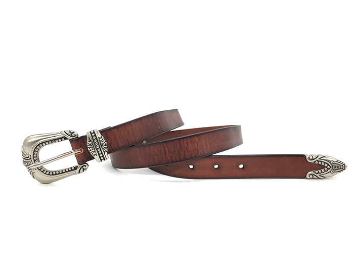 25mm Womens Genuine Leather Belt With Antique Silver Buckle