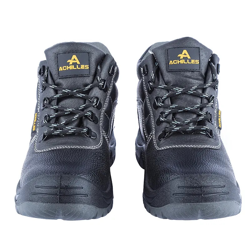 Black Security Work Boots Mid Cut Genuine Leather Synthetic Shoes For Men