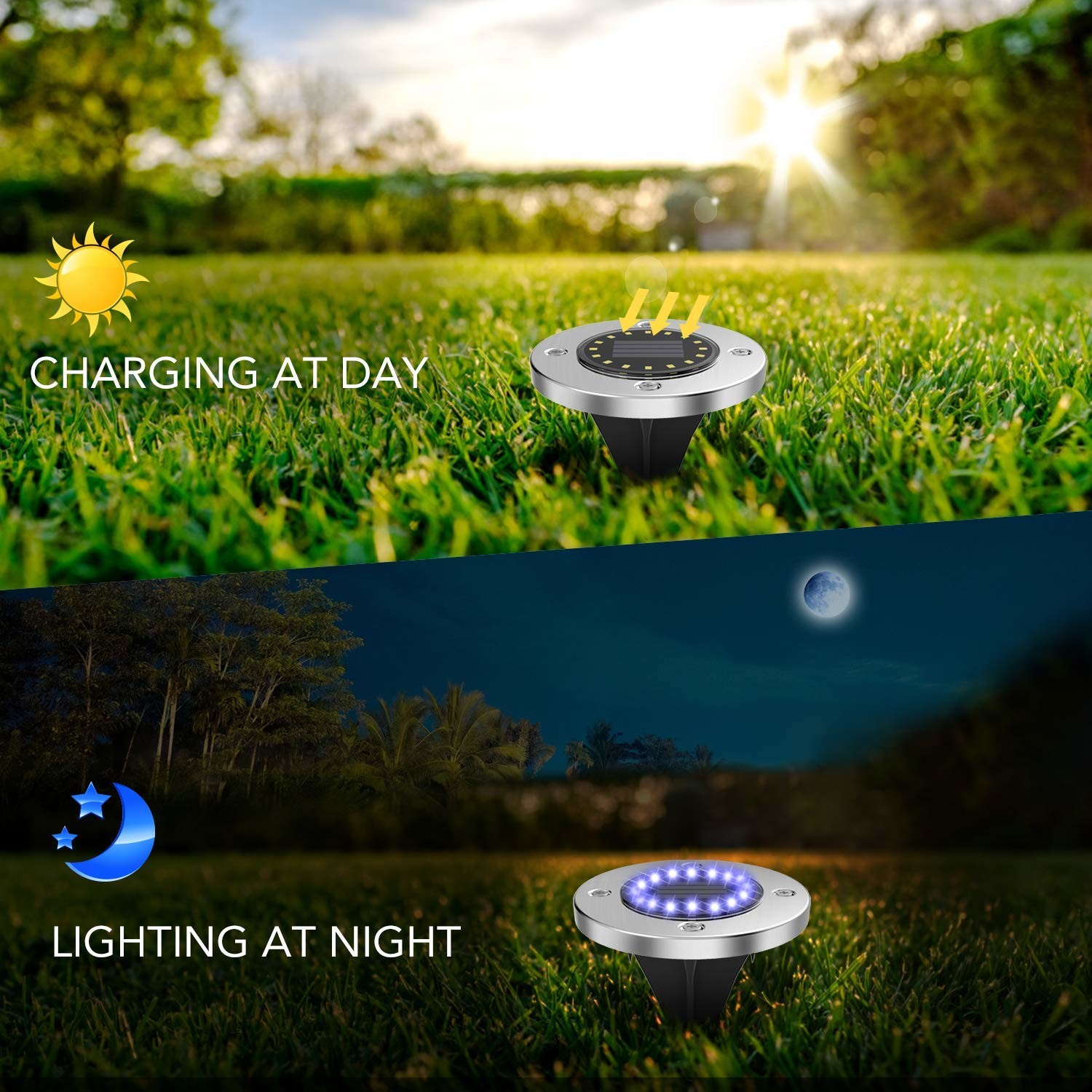 16 LEDs Solar Powered LED Ground Lights , In Ground Pathway Lights Easy Installation
