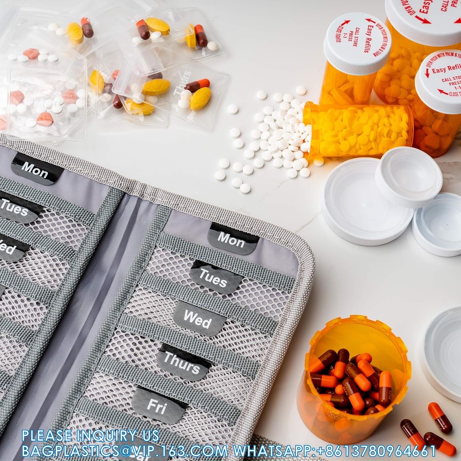 Pill Organizer + Supplement Case For OTC Medicine, Prescription + Vitamins - 14 Labeled Monday-Sunday Pouches