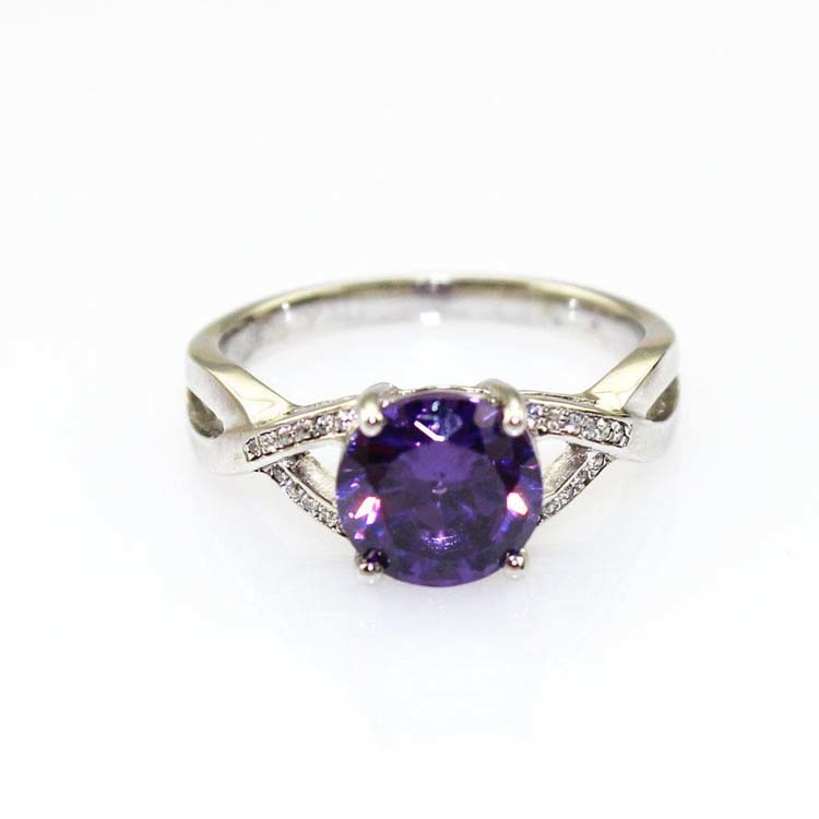 Women Jewelry 925 Silver Round Created Amethyst Cubic Zircon Ring(F93)