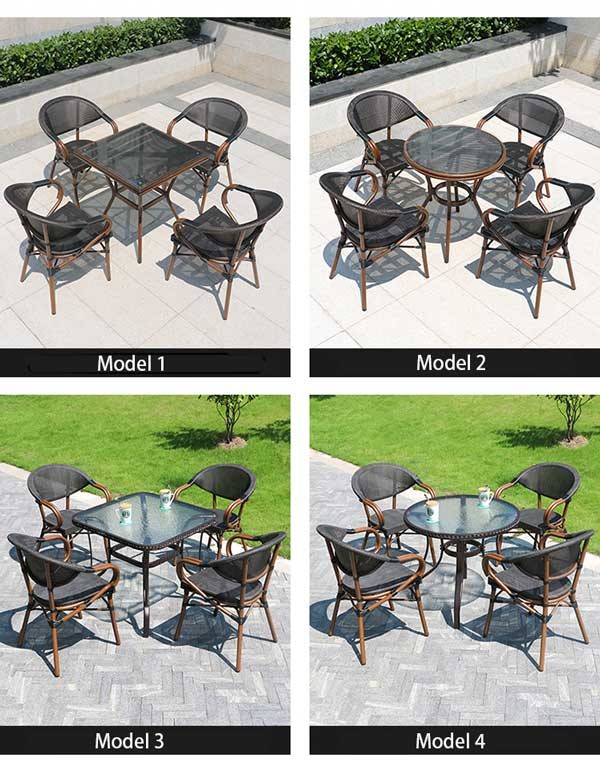 Woven Black Stackable Outdoor Dining Chairs Mesh Frame Aluminum Restaurant 83cm