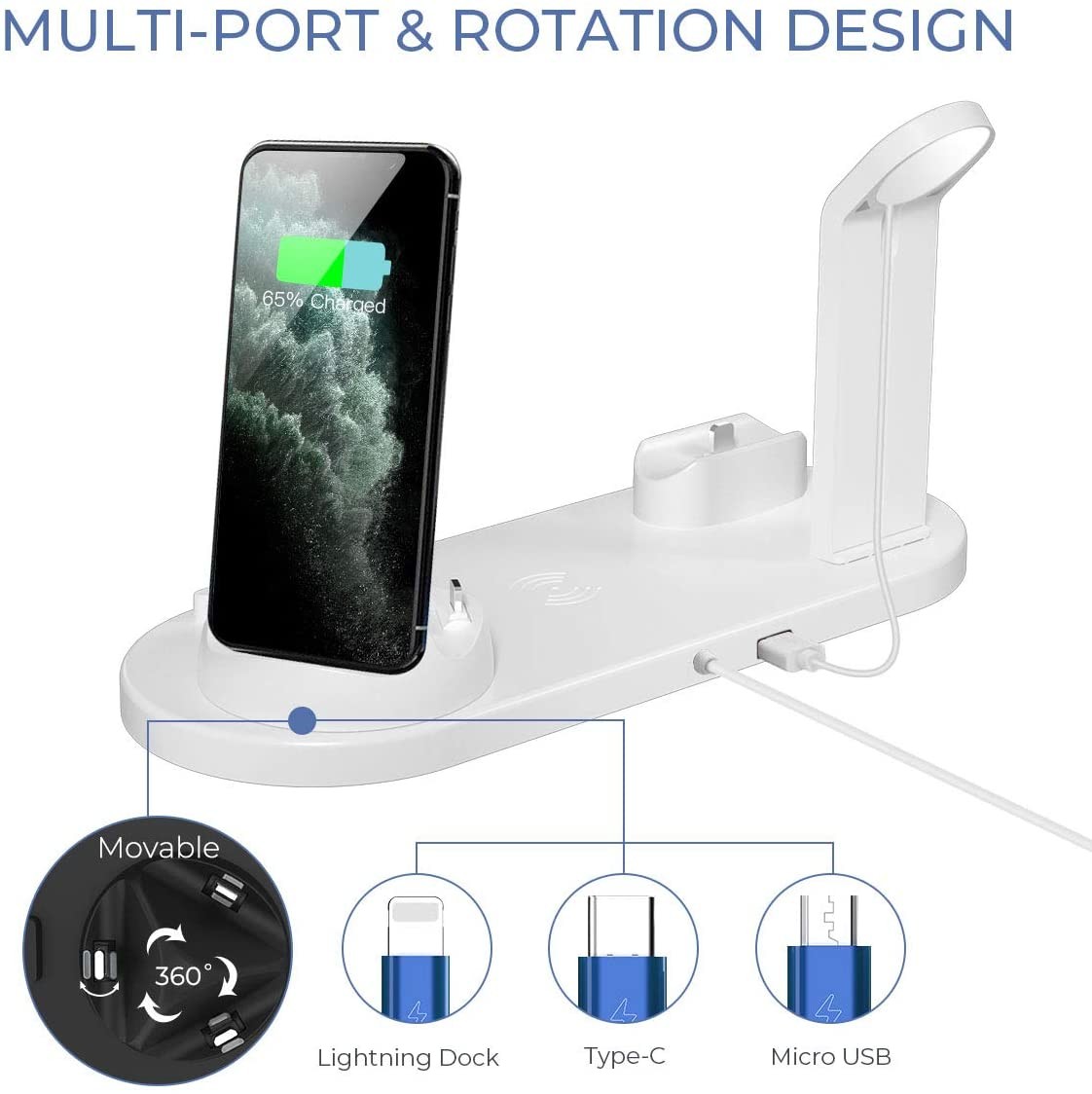OEM Foldable 4 In 1 Wireless Charging Stand , FCC Wireless Charging Phone Holder
