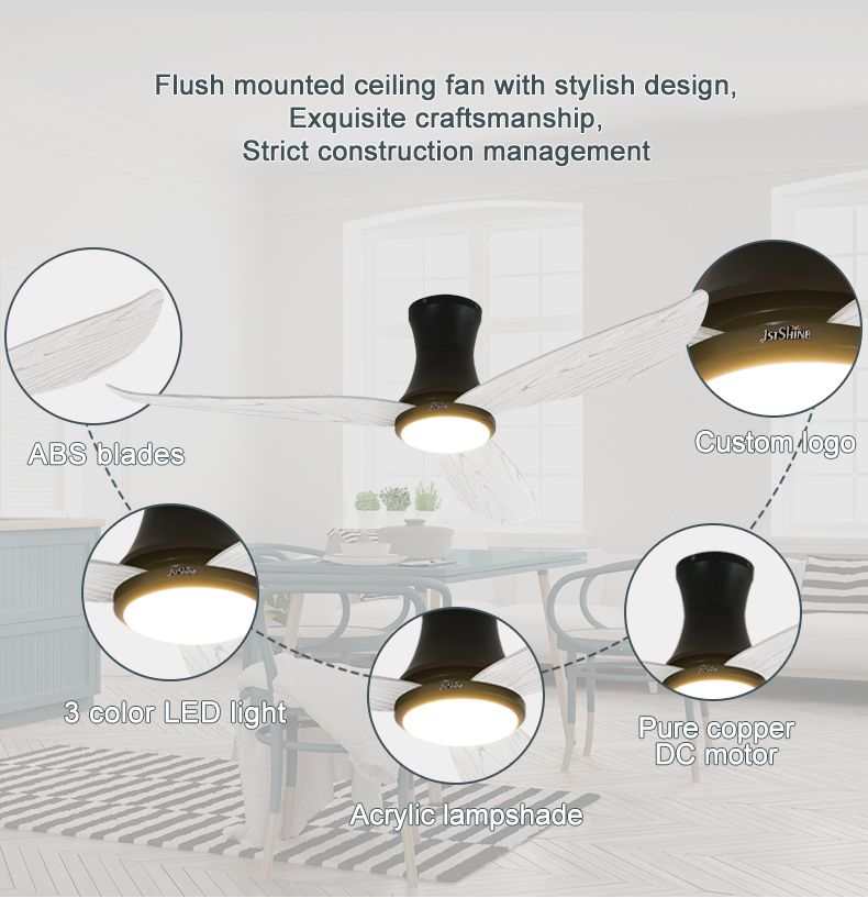Low Ceiling Safety Protect LED Ceiling Fan with 6 Speed Choice and Elegant Design