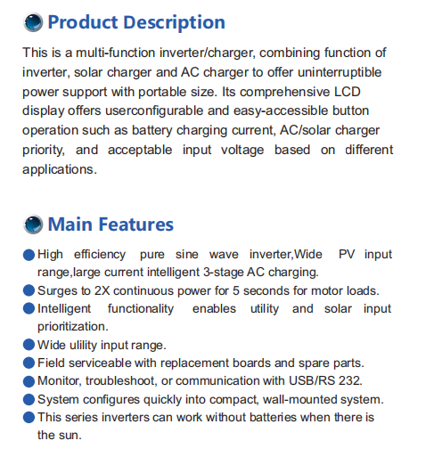 Grandglow Off Grid 3.5KW 5.5KW 220VAC Pure Sine Wave Solar Inverter With MPPT controller 80A 100A