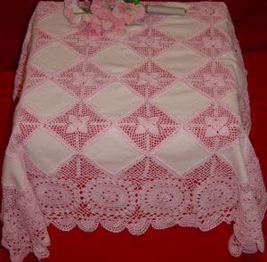 Rectangular coffee table linen table cloth table, Corcheted Lace Table linen, Tablecloth