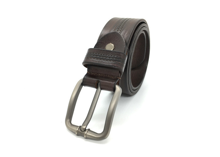 3 Lines Stitch Mens Leather Dress Belt Pin Buckle 1.5 Wide Black And Brown Color