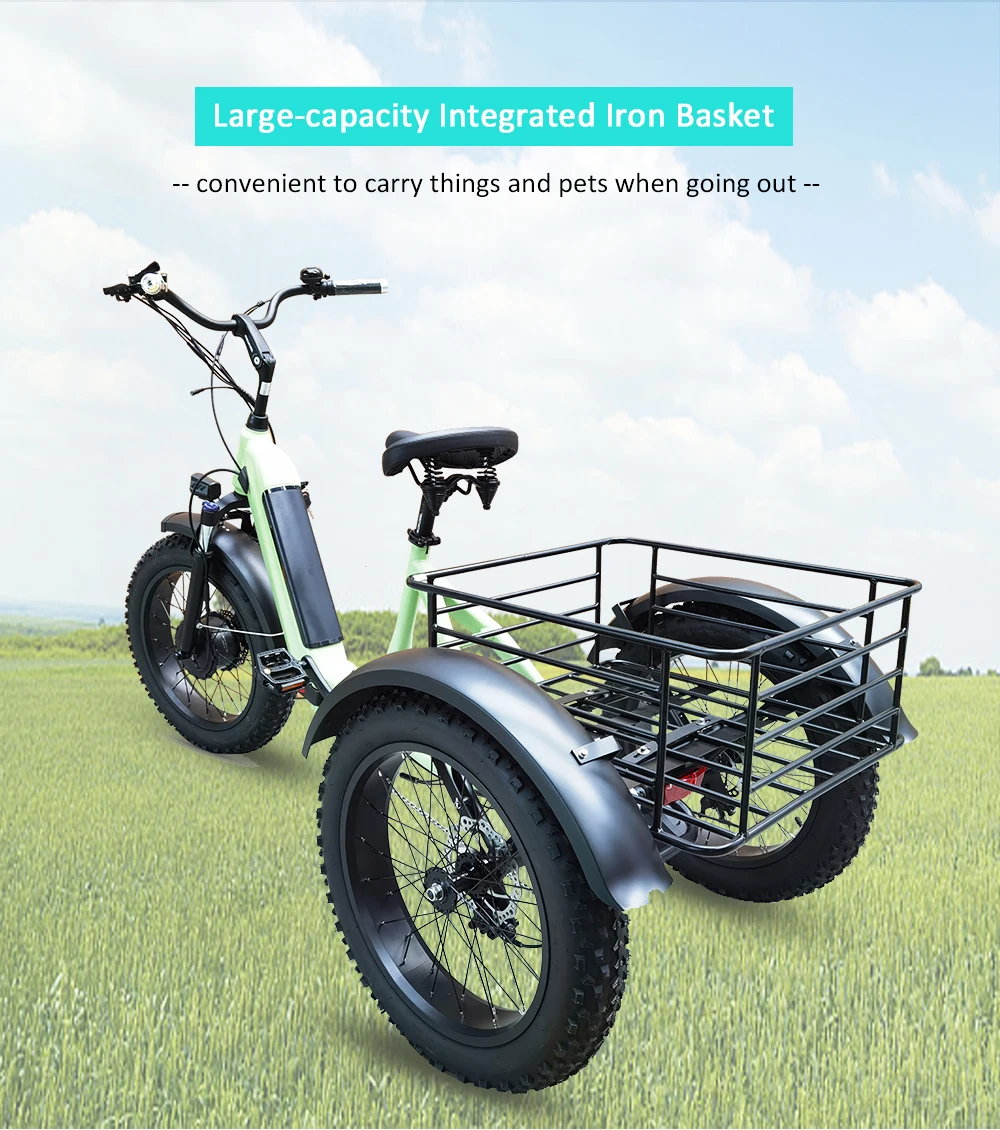 Aluminum Alloy Frame 3 Wheel Electric Tricycle Folding 20 Inch Fat Tire Electric Cargo Bike