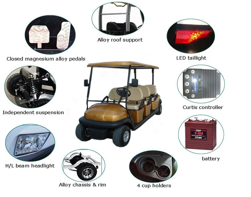 Luxury Brown Color Electric Golf Carts Sightseeing Bus For Six Person Low Noise