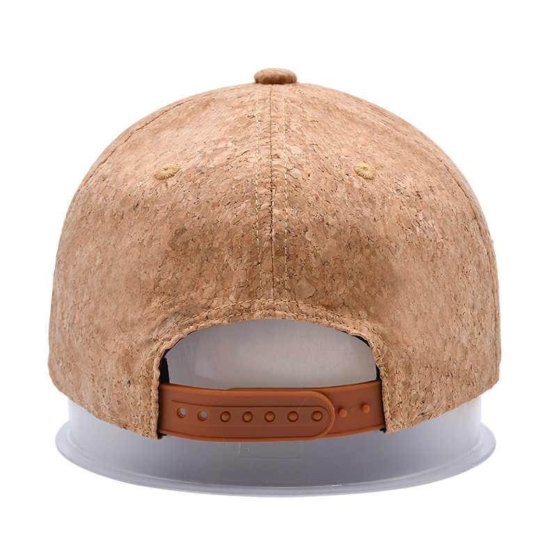 Curved Six-Panel Wood Grain Leather Baseball Cap With Adjustable Strap