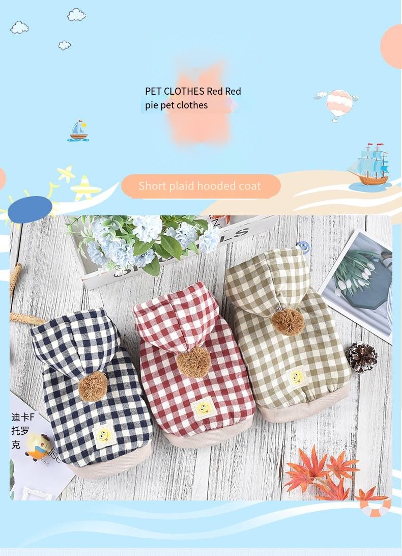 Keep Warm Dog Pet Short Plaid Hooded Coat Thickened Custom Logos Pet Clothing