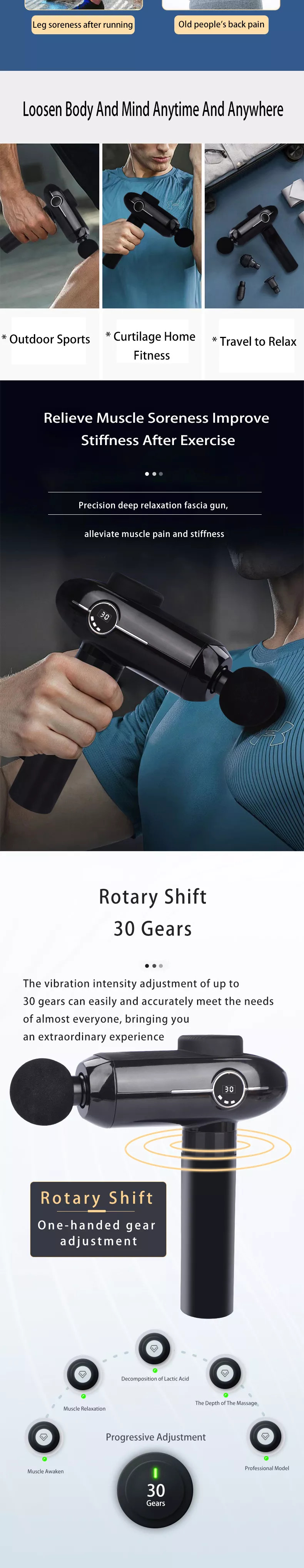 2022 Newest OABES Handheld Portable Lightweight Muscle Fascia Gun Percussion Massager for Chronic Back Pain Relief