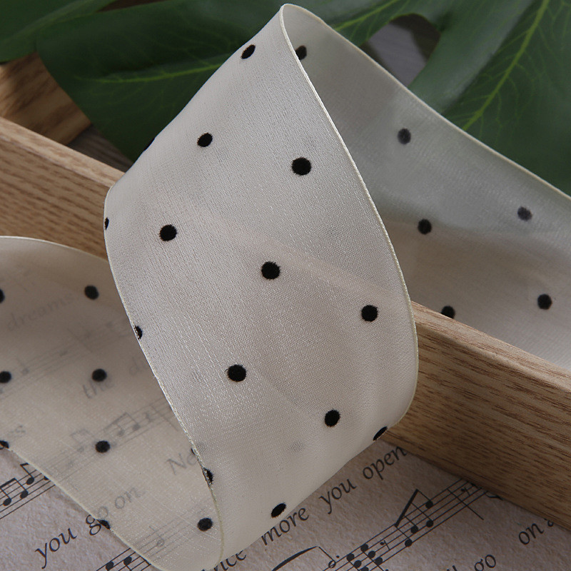 25mm-50mm Organza Ribbon With Dot Pattern Printed Polyester Organza Ribbon OEM Eco Friendly