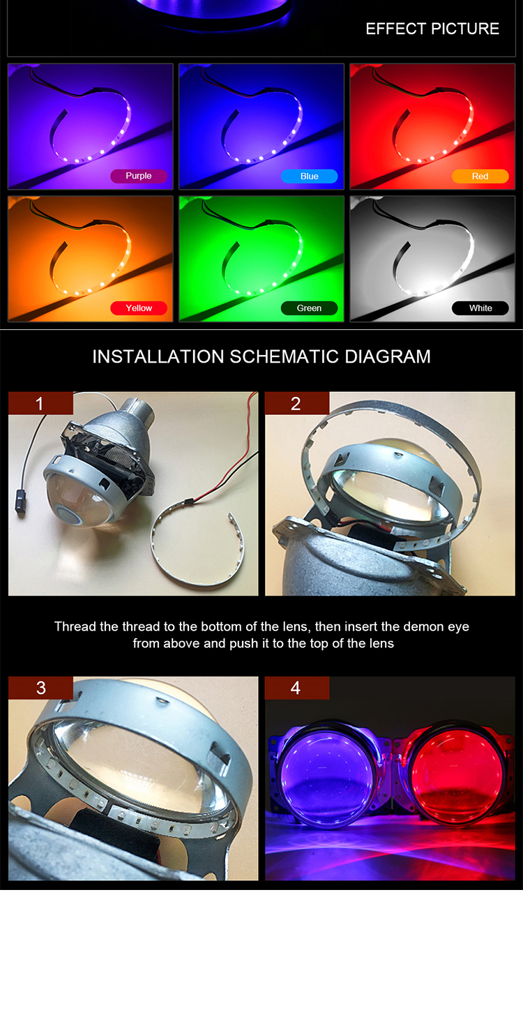 RGB 2.5 3.0 Inch LED Car Ambient Lights Headlight Ring LED Devil Eyes
