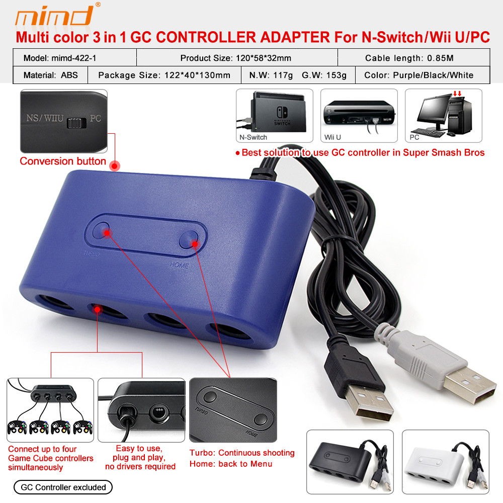 4port GameCube Controller Adapter TURBO for Nintendo Switch Wii U&PC USB