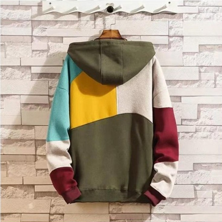 Oversized Sublimation Heavy Weight 60%Cotton Moletons Hooded Drawstring Colorblock Cut Panel Men Sweatshirt