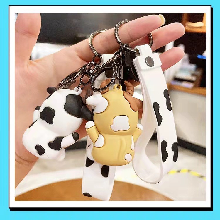 Personalized 3D Silicone Cow Animal Keyrings Pendant Keychain for Purse and Backpack