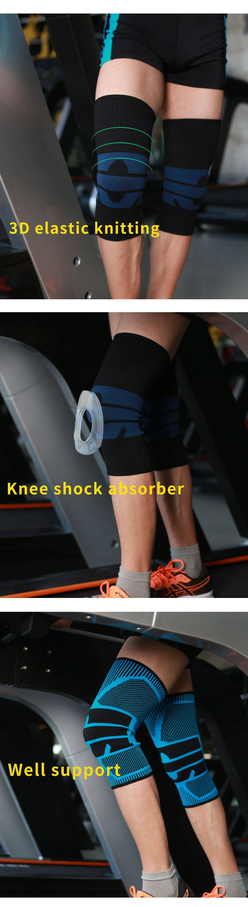 3D Non Slip Medical Grade Compression Knee Pads Nylon Straps For Volleyball