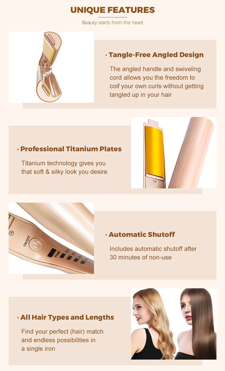 2 In 1 Curling Iron And Anion Hair Straightener LED Dual Ceramic Titanium Plate