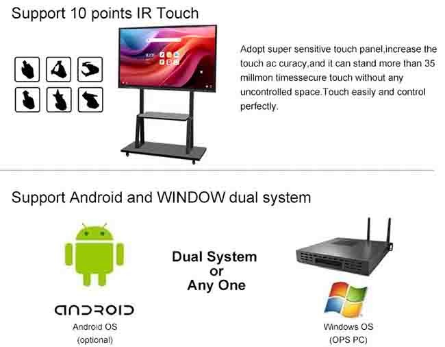 Android 4K LCD Interactive Flat Panel Classroom 110in Intelligent Interactive Panel