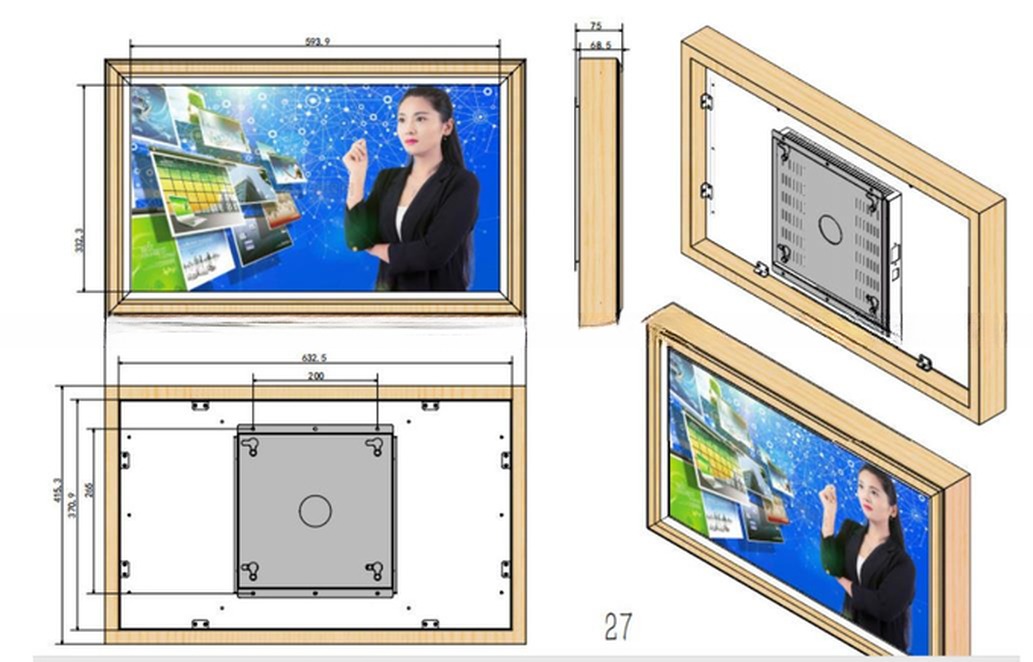 27" inch wooden frame WIFI network Android screen LCD LED advertisement signage display monitor for gallery exhibition shop
