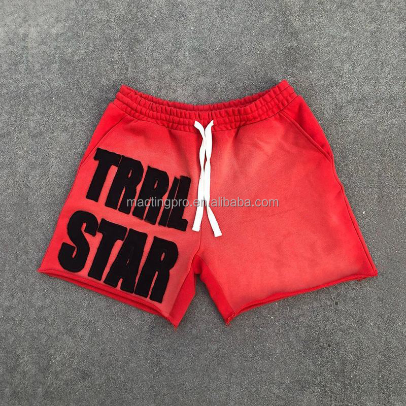 Stone Washed Sun Faded Jogging Vintage Distressed Acid Wash Shorts Customized Labels