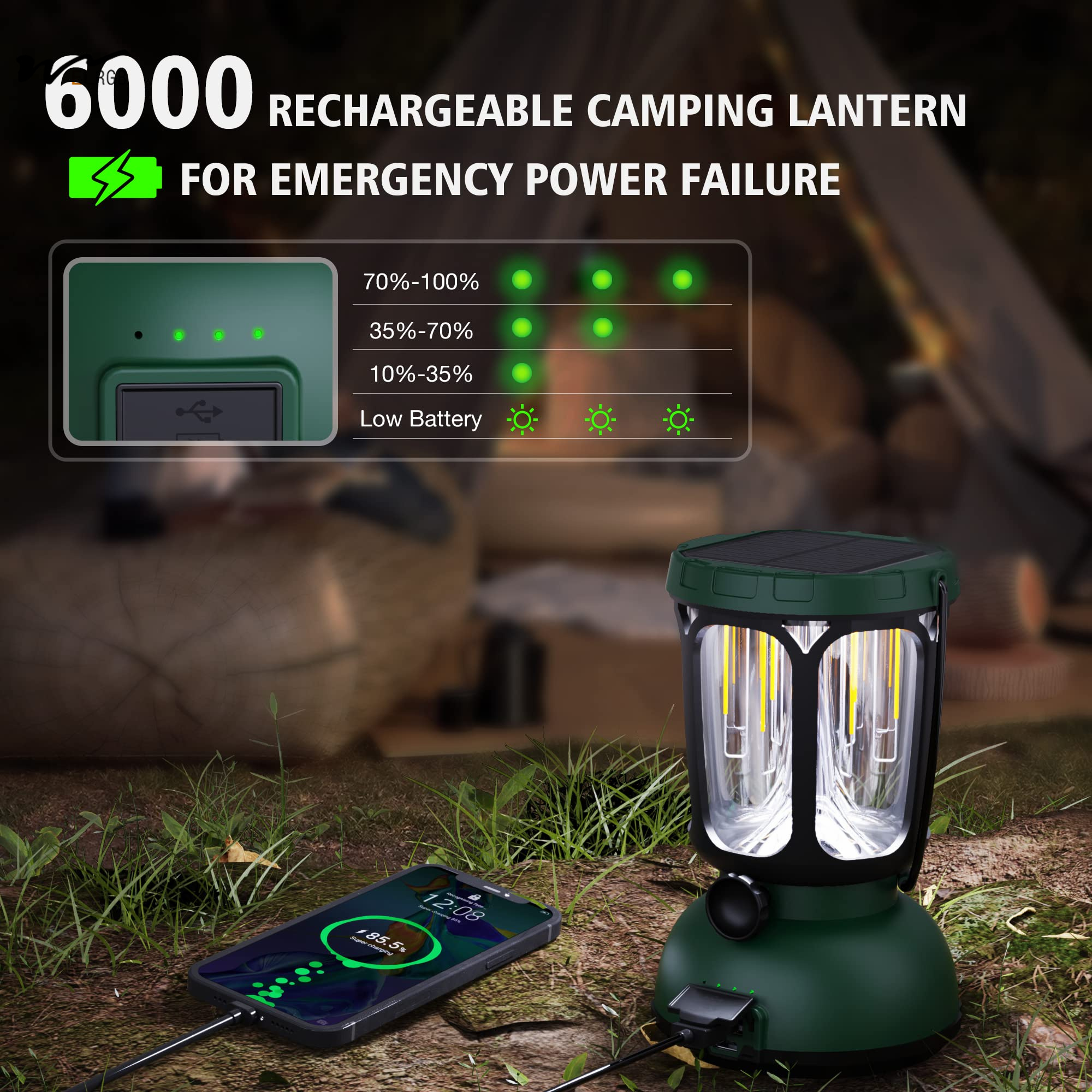 Waterproof 650LM Hand Crank Solar Battery Powered Rechargeable LED Camping Lantern
