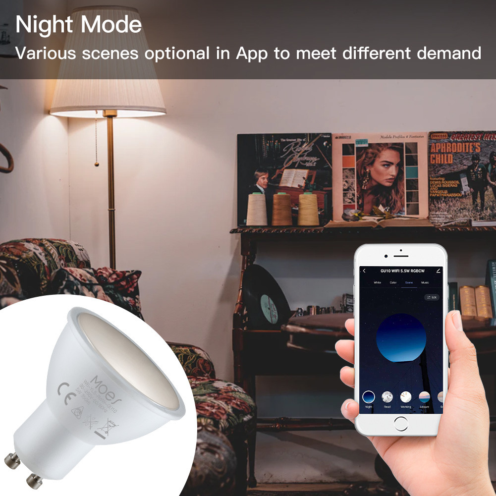 RGBW Wifi Bulb 5W GU10 Smart LED Light Bulbs Works with Alexa Google Home