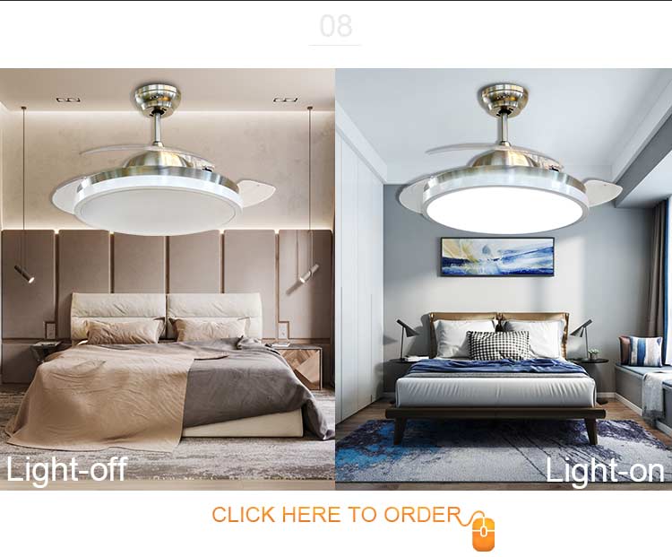 Energy Saving Silent Remote Control LED Ceiling Fan Light with 2- Metal Lamp Body