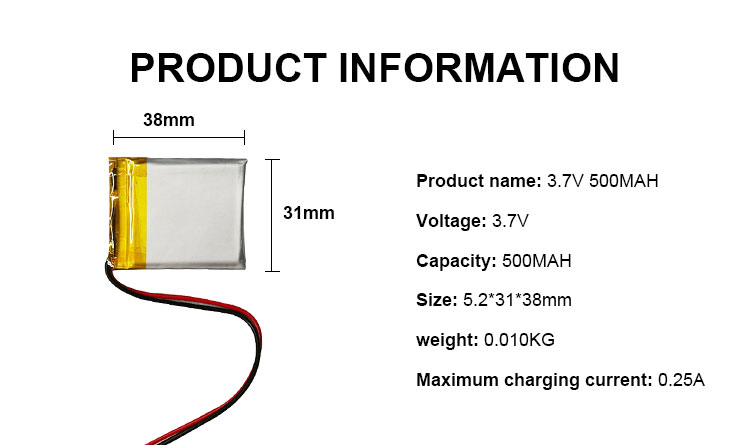 3.7v 500mah Lithium Polymer Battery Cell Polymer Lithium Battery Pack
