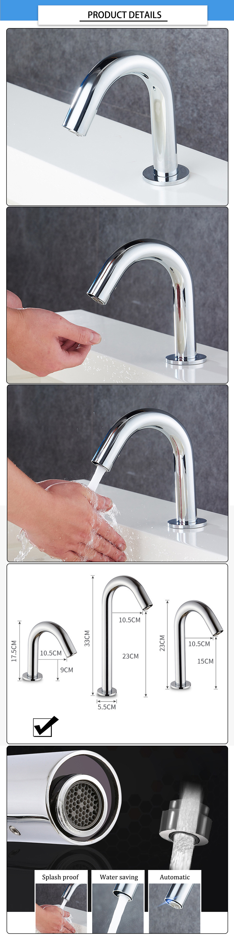 14cm Distance 1-45℃ Infrared Sensor Water Faucet