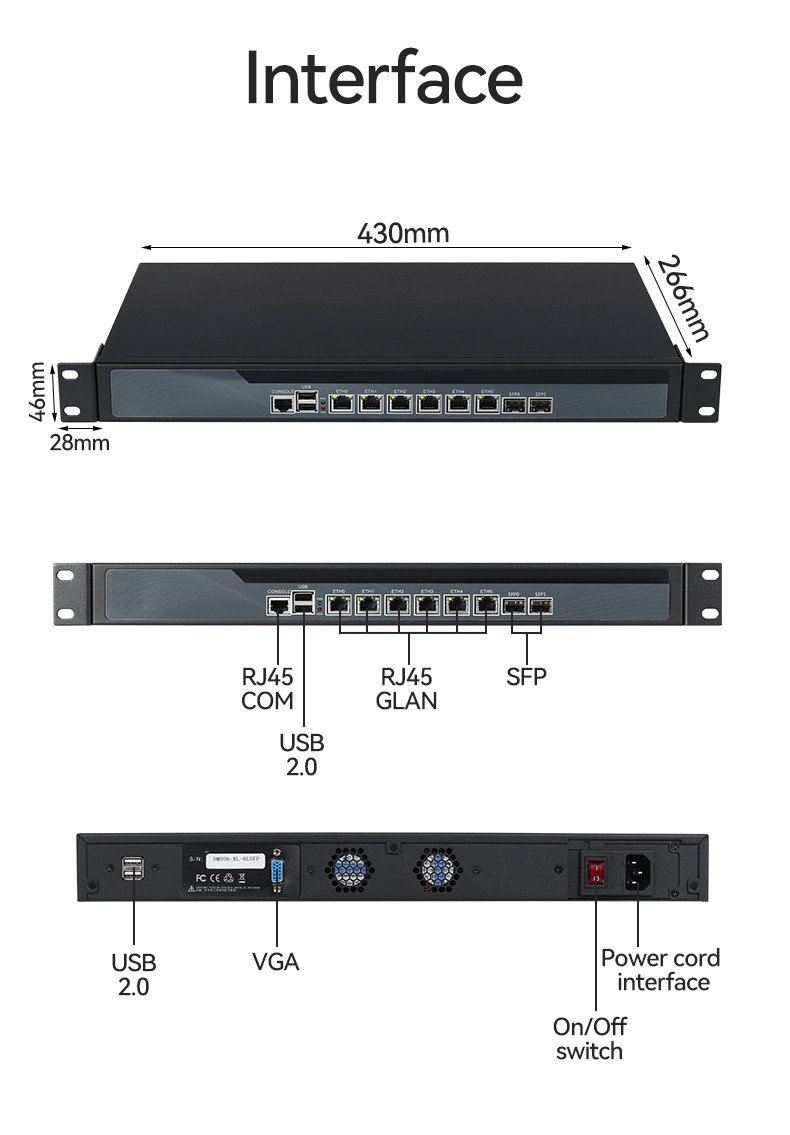 3865U 1U Server 6 LAN 2 Fiber Optic Linux Firewall Router Server With Fan