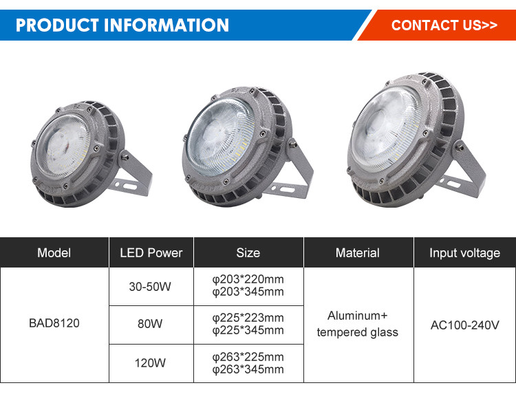 Led Explosion Proof Light Ip65 Waterproof Outdoor Workshop 30w 50w 80w 120w