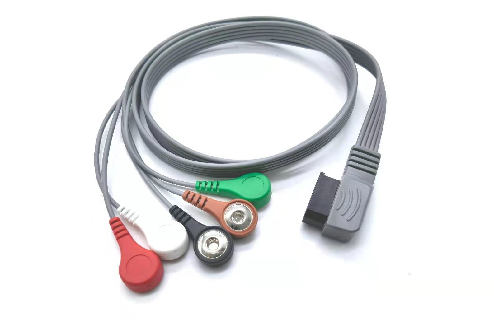 5 Leads IEC AHA Snap Clip Holter ECG Cable ISO13485 PH DigiTrak XT