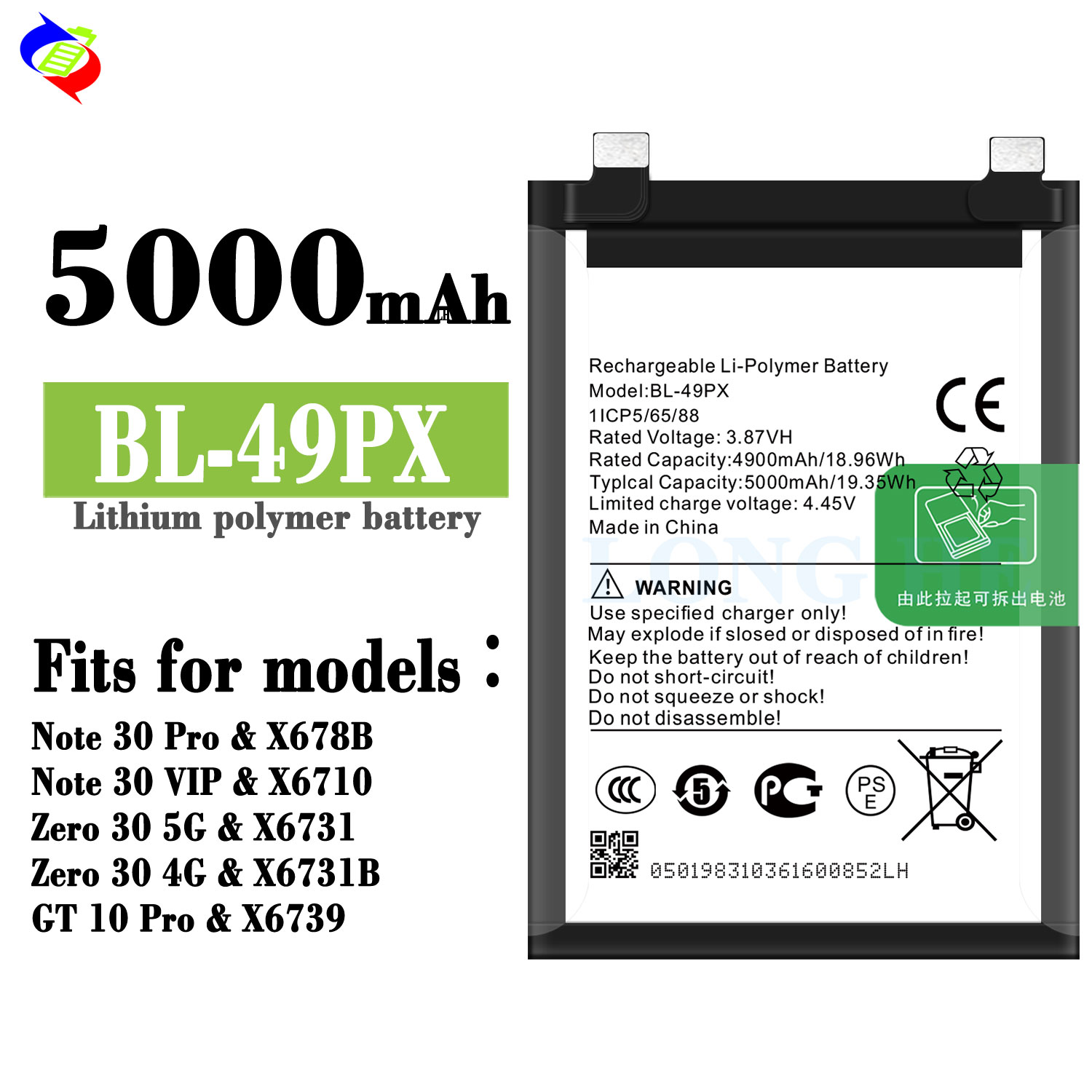 5000mAh BL-49PX Li-ion Polymer Battery for Infinix Zero 30 5G Note 30 VIP 7ote 30 Pro