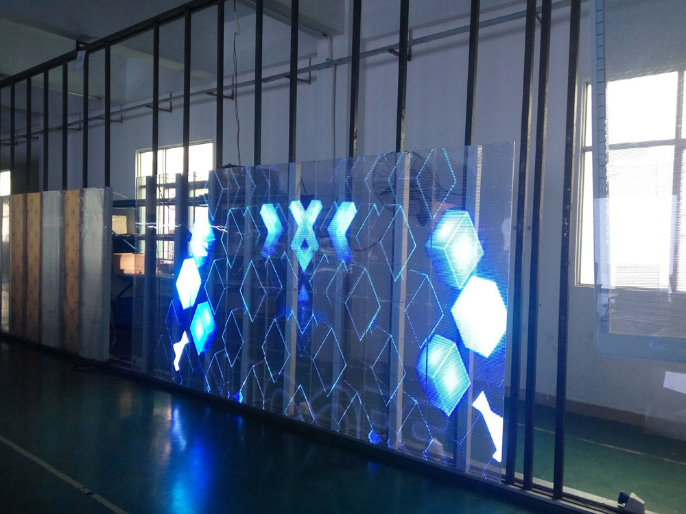 High Brightness Glass Wall Led Display , P7.82x7.82mm Clear Led Screen