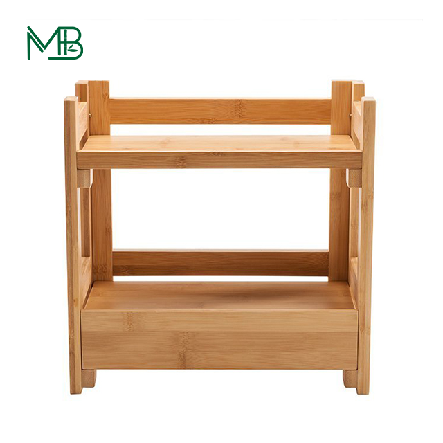Solid Bamboo 2 Tier Standing Rack for Kitchen and Bathroom Storage 3L Capacity Sustainable