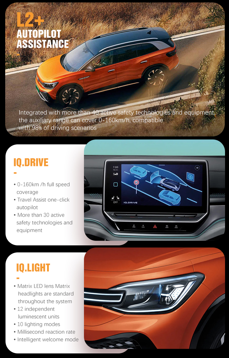 2023 2024 Top Selling Suv Electric Cars 600 Km Range Car Volk Swagen Iid6 VW Electric Vehicles with 1 Gear Fixed Gear Ratio