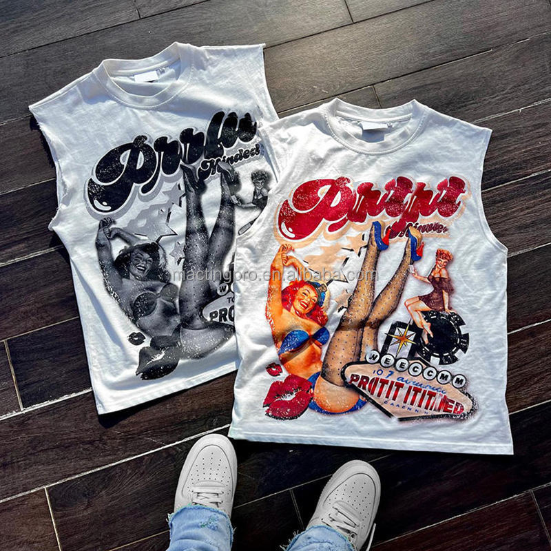 Custom Logo Silk Screen Print Sleeveless T Shirts for Men 100% Cotton Crew Neck Tank Tops