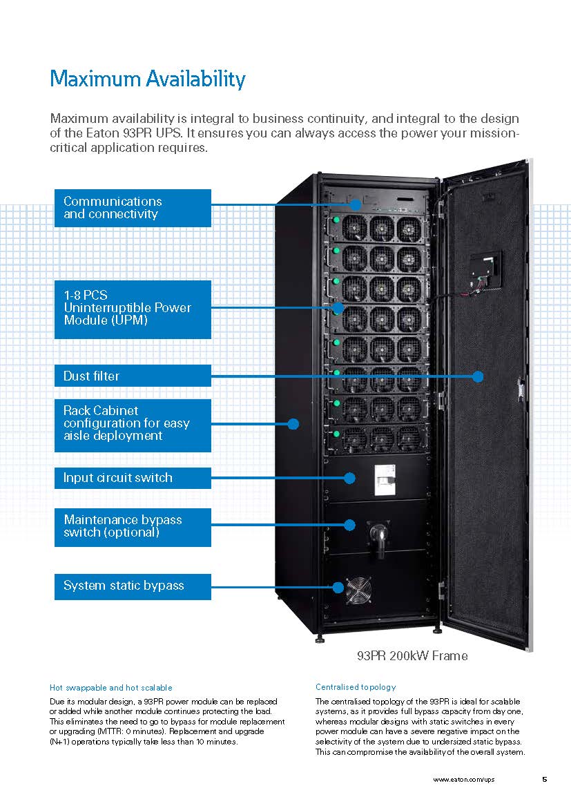 Eaton 93PR 250KVA 250kw 1200KVA 1200kw 400v Modular Online UPS with ABM Management